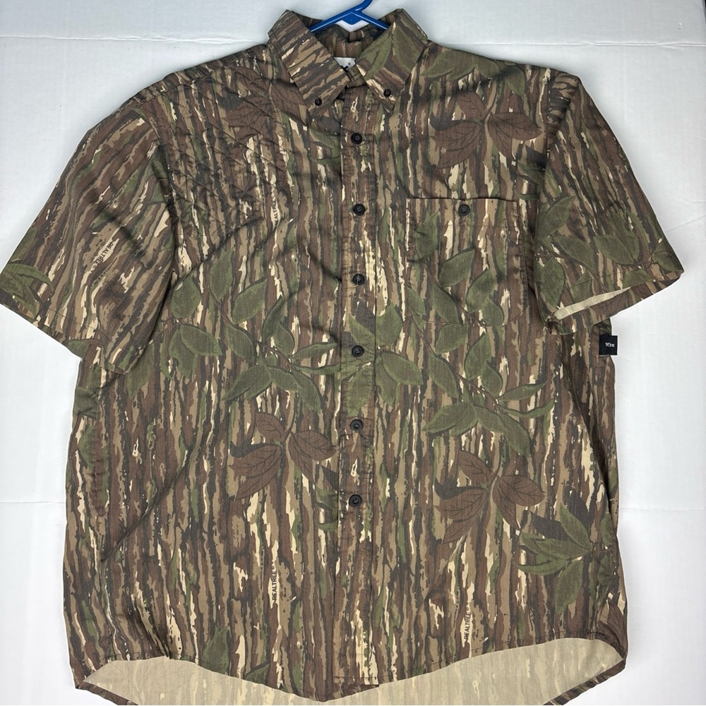 Vintage 10X Brand Men XL Shooting Shirt Realtree Camouflage Vented Short Sleeve